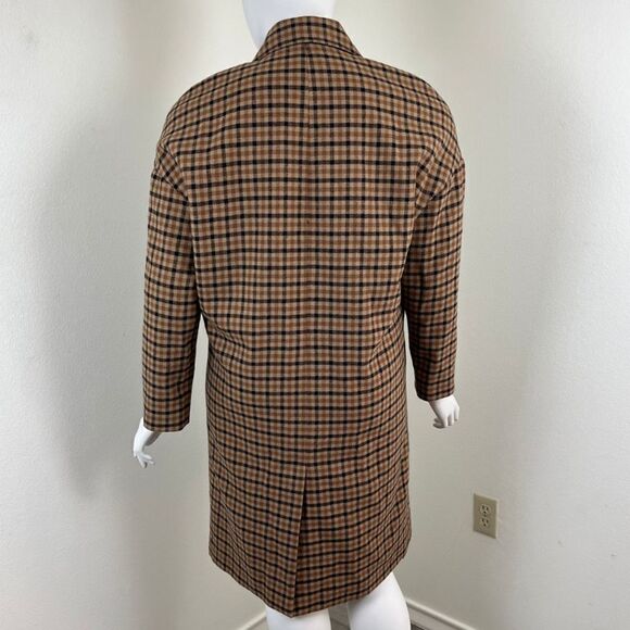Zara Man Size M Brown Wool Plaid Check Oversized Long NEW Coat Office Modern - Picture 10 of 14